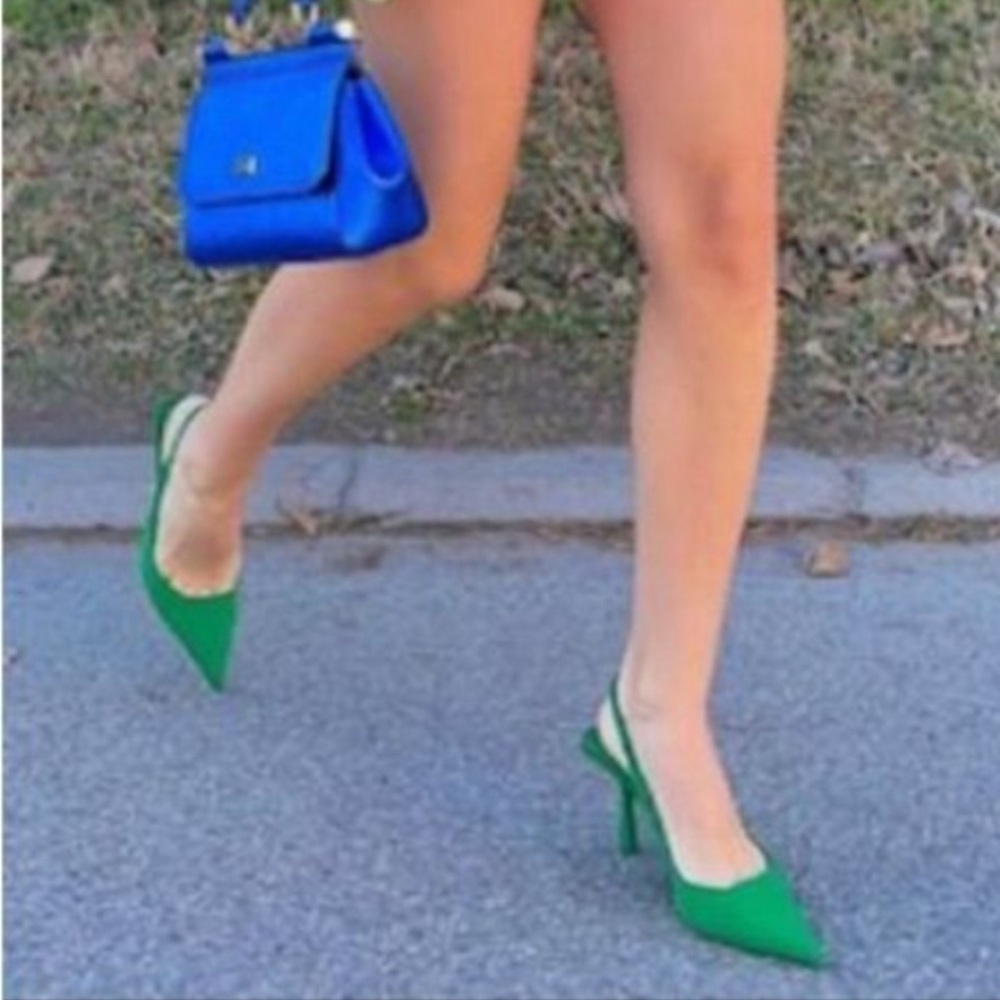 Green Zara Slingback Kitten Heel Mules